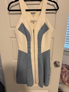 Robert Rodriguez White and Light Blue Sleeveless Fit & Flare Dress